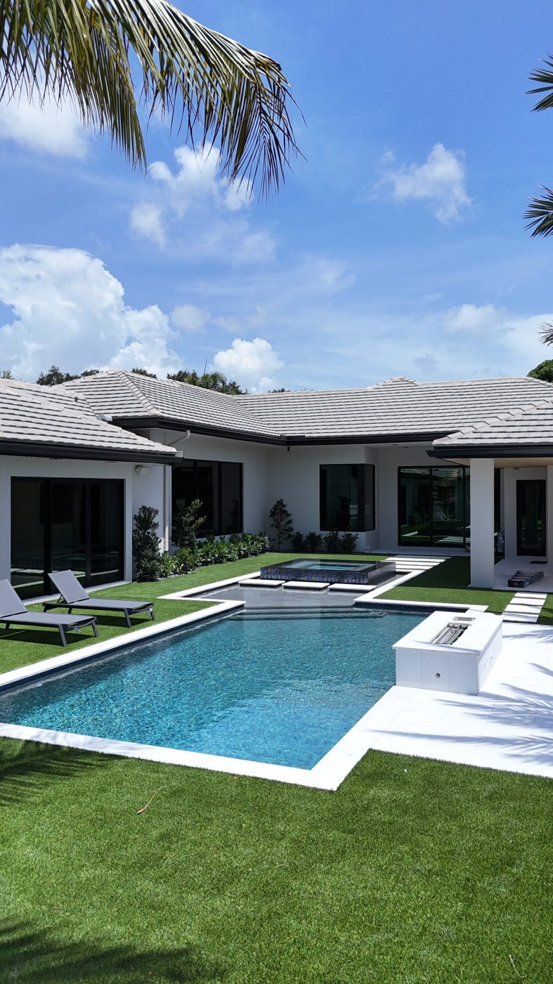 Finished pool and raised spa at the Schwimmer residence in Delray Beach