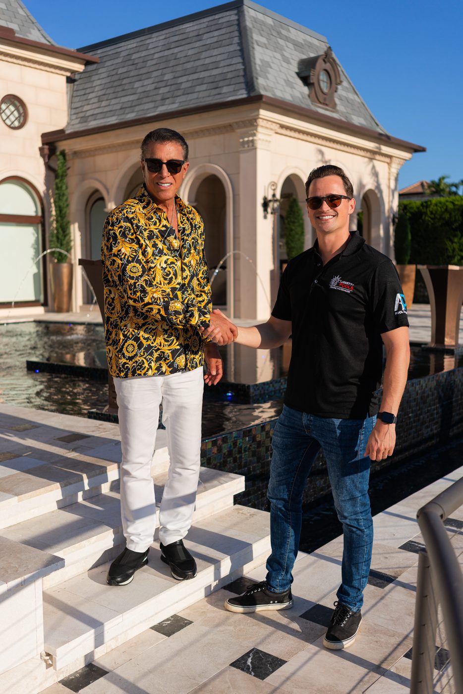 Homeowner Alan Markovitz with Liberty Pools CEO Lucas Garcia at the finished pool